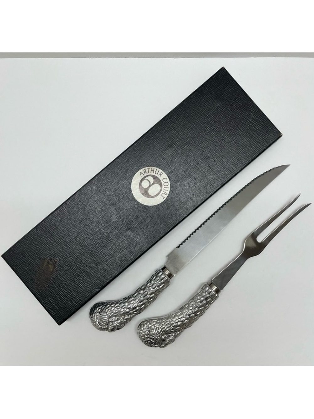Arthur Court Vintage Thanksgiving Turkey Cast Aluminum Carving Set Stainless